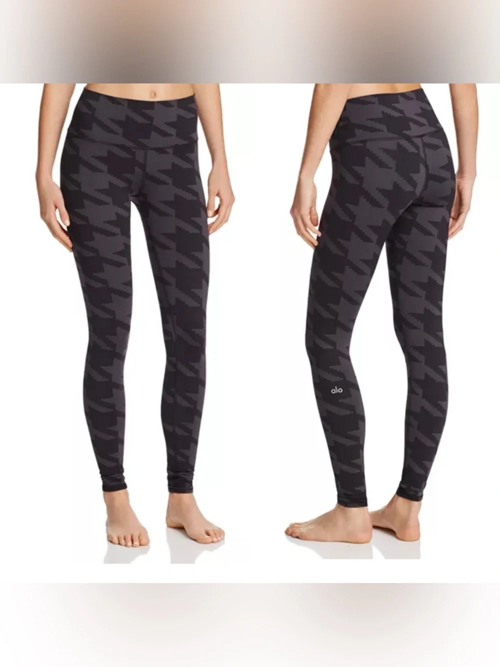 ALO Yoga High Rise Gray and Black Houndstooth Print Airbrush Leggings, Large
